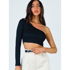 Princess Polly Brianna One Shoulder Crop Top - Black